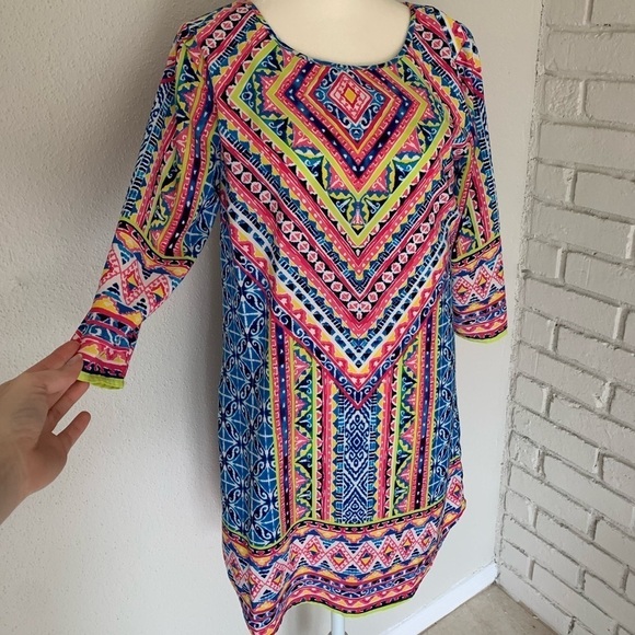 NWOT Pink Owl Multi-Colored Patterned Dress Size S - Picture 2 of 10